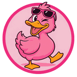 PinkDux pink duck wearing sunglasses logo